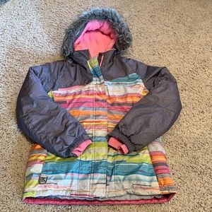 Girls zeroXPosur ski coat XL 16 Gray pink orange celadon aqua